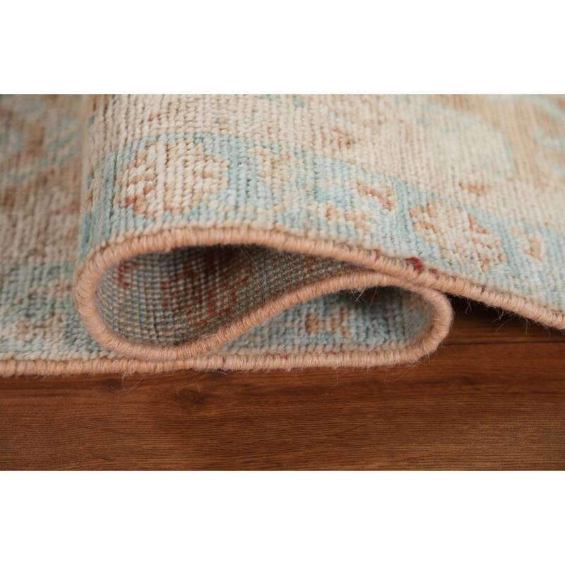 Hand Knotted Oriental 100% Wool Carpet Transitional Geometric Oranges & Rust Oushak Area Rug - 3' 10'' X 1' 11''