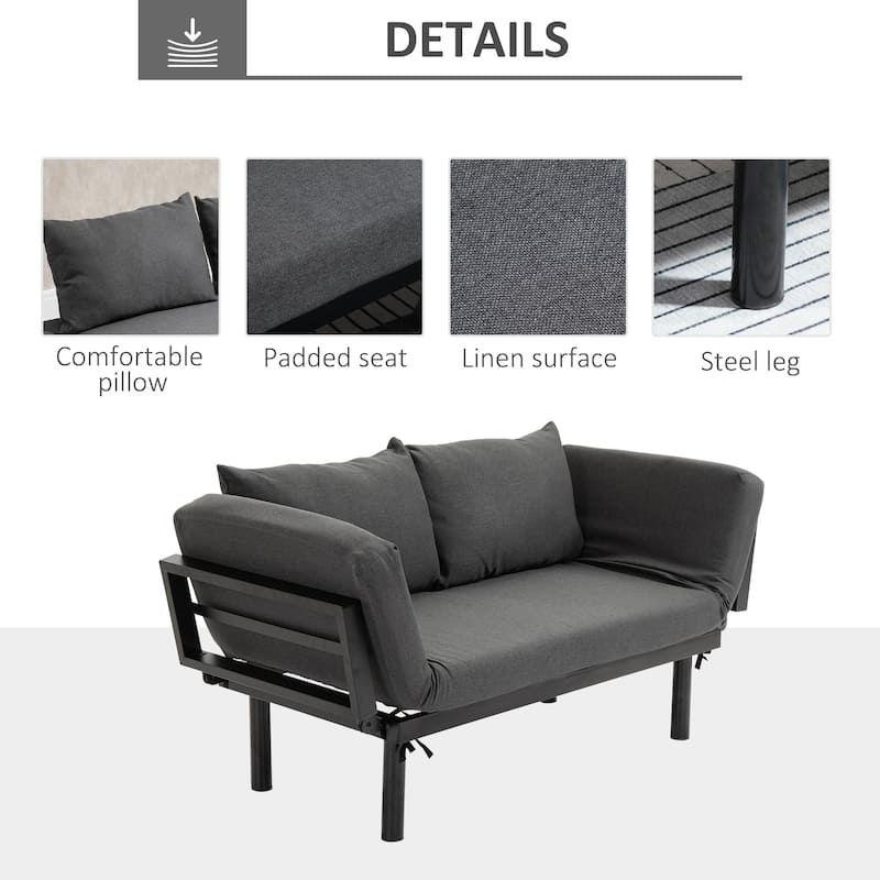 HOMCOM Single Person Chaise Lounger Sofa Bed with 5 Adjustable Positions, 2 Large Pillows, and Birch Legs