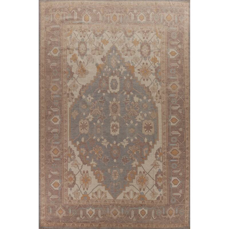 Hand Knotted Oriental 100% Wool Carpet Transitional Medallion Greys & Charcoal Oushak Area Rug - 14' 3'' X 10' 0''