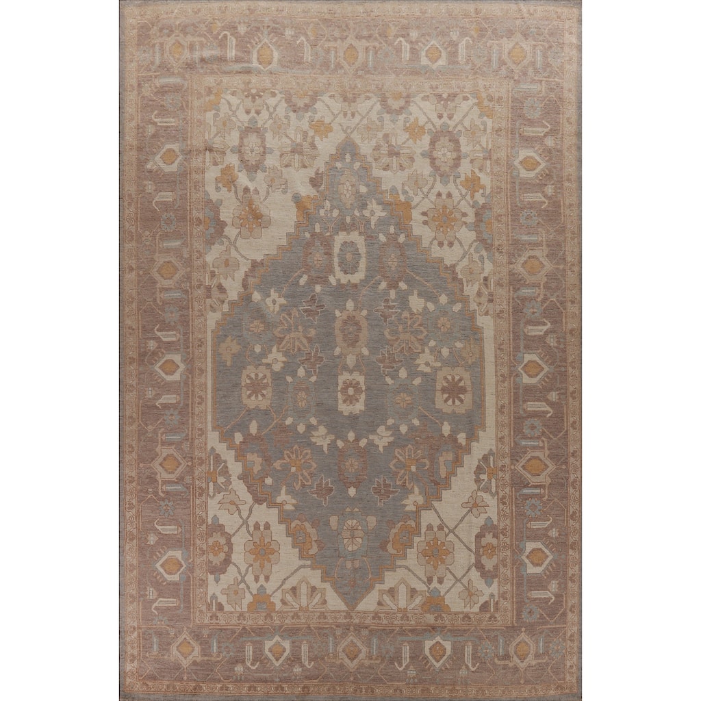 Hand Knotted Oriental 100% Wool Carpet Transitional Medallion Greys & Charcoal Oushak Area Rug - 14' 3'' X 10' 0''