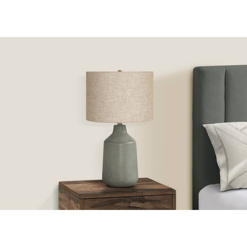 Concrete Table Lamp with Linen Shade 3 Way Switch Contemporary Design