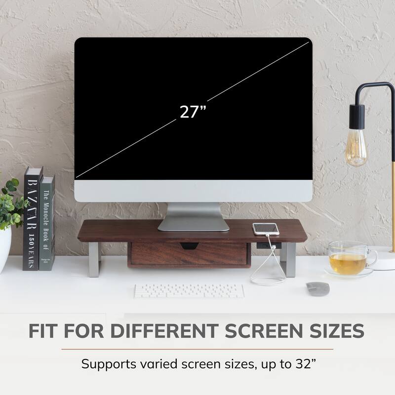 Jani Wood Monitor Stand Riser Desk - Ergonomic Design Stand, Desktop Organizer Table for Home, Office Workspace, Gaming Desk