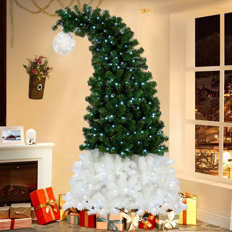 6FT Christmas Tree Bendable Santa Hat Style Christmas Tree Holiday Decoration,LED Lights X-mas