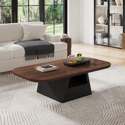 51" Modern Retangular Coffee Table, Brown Solid Wood Texture with 2 Drawers