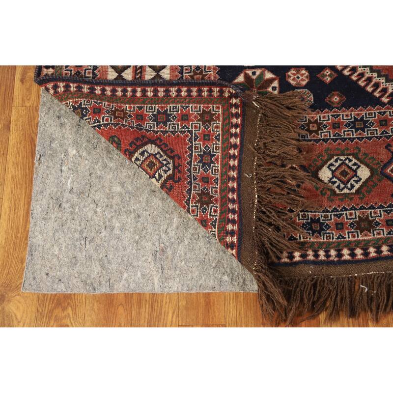 Hand Knotted Oriental 100% Wool Carpet Traditional Geometric Navy Blue & Blues Yalameh Area Rug - 10' 11'' X 7' 6''