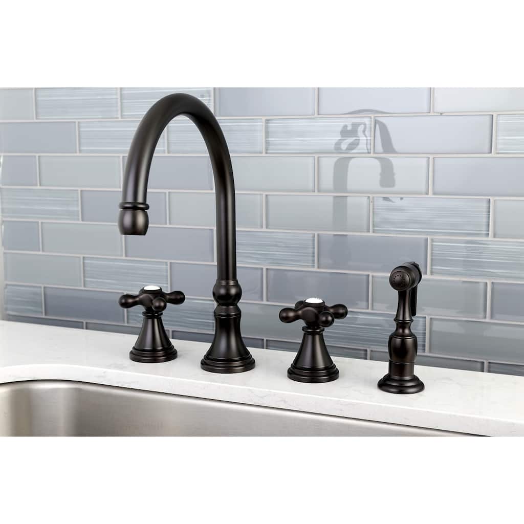 Kingston Brass Oil-Rubbed Bronze Swivel-Spout Four-Hole Kitchen Faucet and Brass Sprayer