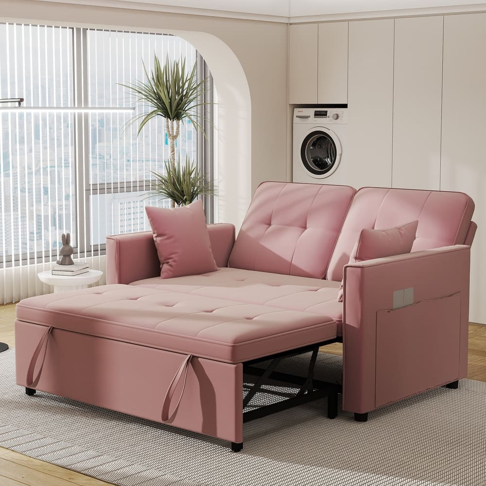 3 in 1 Convertible Sleeper Sofa Bed, Futon Couches for Living Room with Side Pocket, Adjustable Backrest