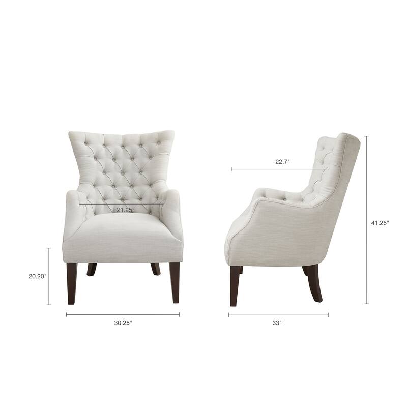 Roomfitters Tufted Wing Chair with High Back, Solid Wood Legs, Upholstered Accent Armchair with Supportive Foam Seat, Ivory