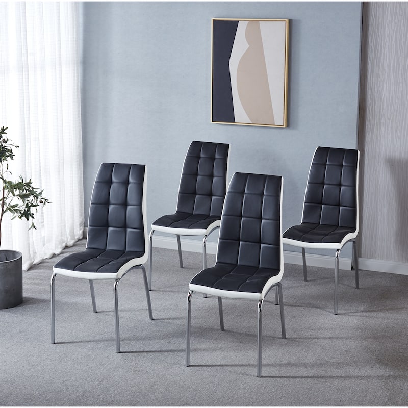 Set of 4 Modern Lattice Design Leatherette Dining Chair with Metal Legs