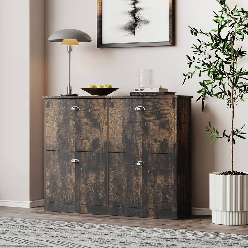 4-Tier Shoe Cabinet Entryway Cabinet Side Cabinet with Flip-Top Doors