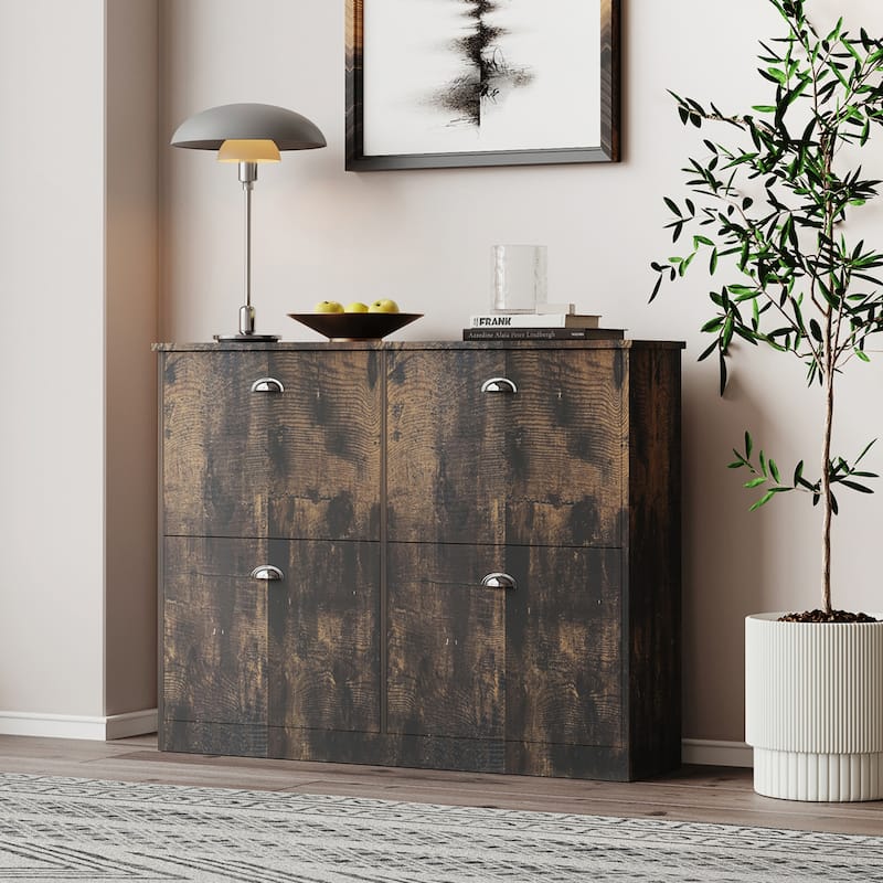 Shoe Cabinet, Hidden Slim Narrow Shoe Rack Cabinet with 4 Drawers for Entryway, Foyer, Hallway, Bedroom - Vintage