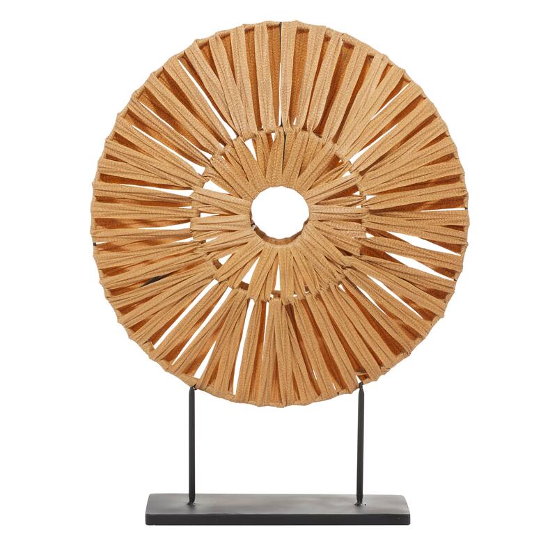 Brown Plastic Rattan Handmade Abstract Decorative Sculpture with Black Stand - 22 x 6 x 29