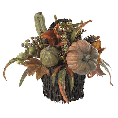 Fall Table Centerpiece Pumpkin Berry Arrangement - Autumn Harvest Decor for Home Holiday Table - 15