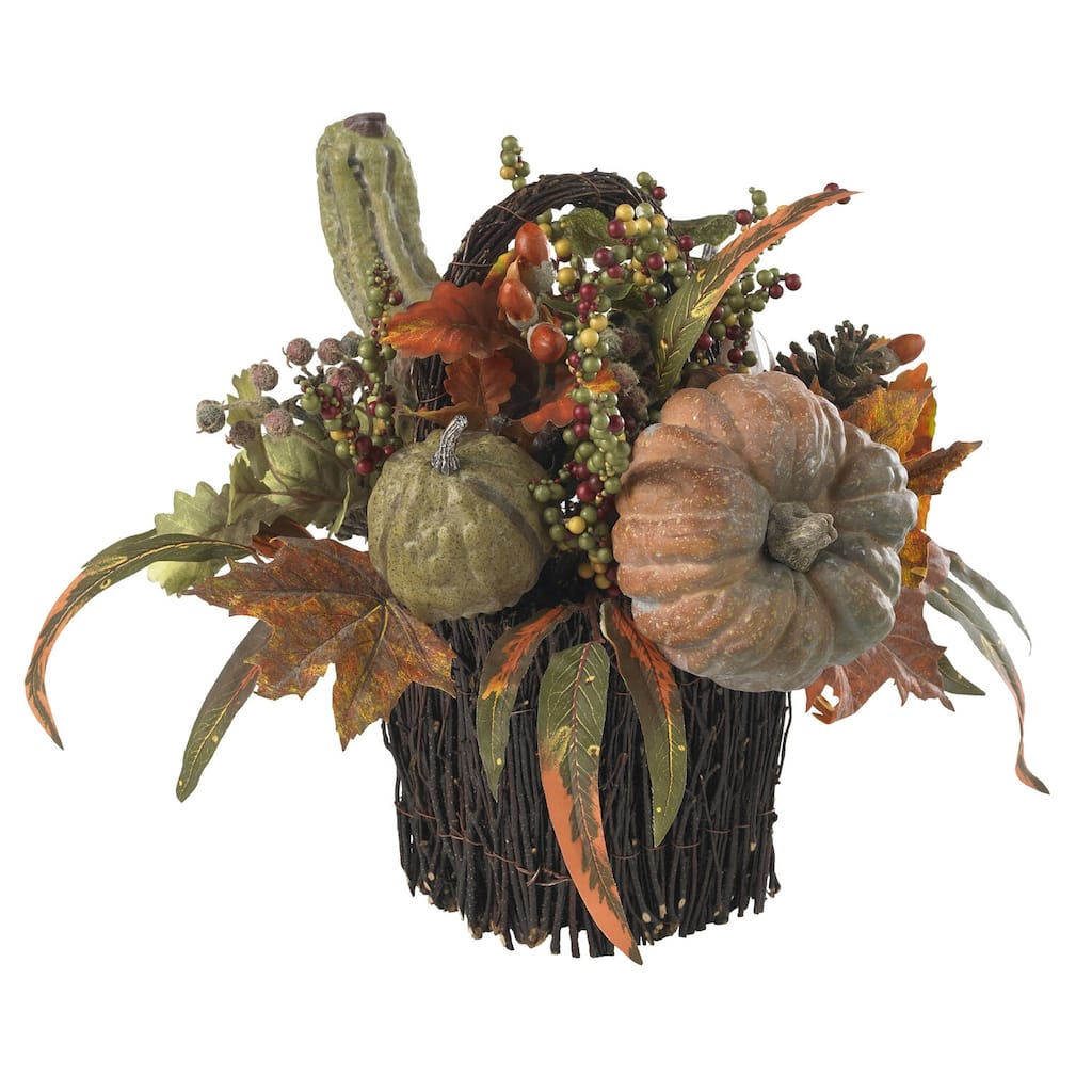Fall Table Centerpiece Pumpkin Berry Arrangement - Autumn Harvest Decor for Home Holiday Table - 15
