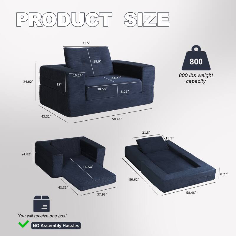 Compression Human Dog Sofa Bed for Adult & Pets, Modern Floor Couch With Pillow for Living Room Bedroom, Corduroy Fabric