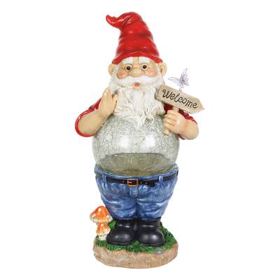 Exhart Solar Gnome with Crackle Ball Belly Garden Statuary, 16 Inches tall