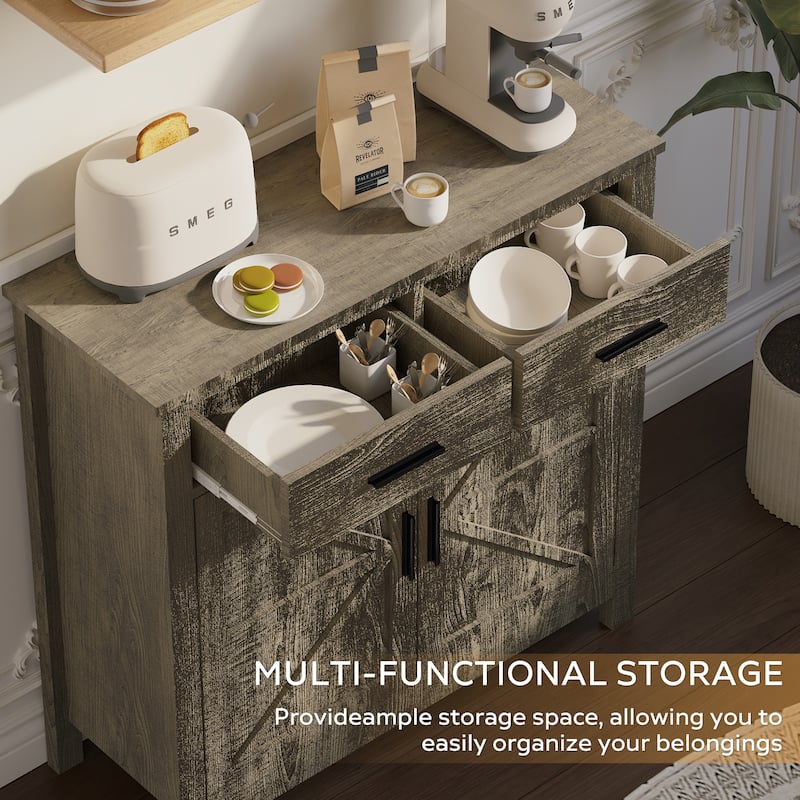 Modern Farmhouse Kitchen Sideboard with 2 Drawers and Double Doors, Buffet Storage Cabinet Coffee Bar for Dining Room.