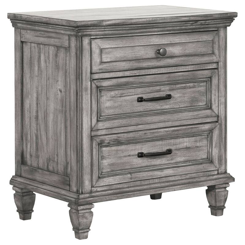 Traditional Grey 3-Drawer Nightstand with Crown Molding, Cedar Lined Drawers, Felt Top Drawer and USB Port