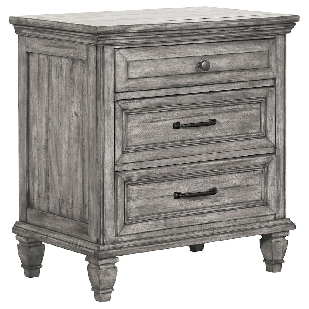 Traditional Grey 3-Drawer Nightstand with Crown Molding, Cedar Lined Drawers, Felt Top Drawer and USB Port