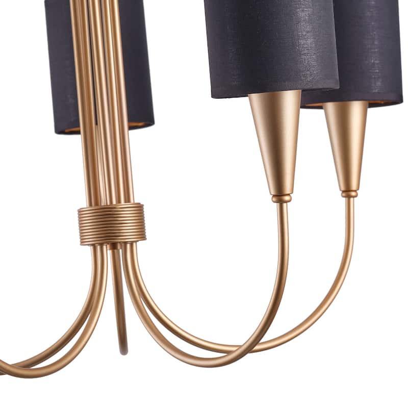 Farmhouse 5-Light Black Fabric Shades Chandelier with Gold Leaf Lining