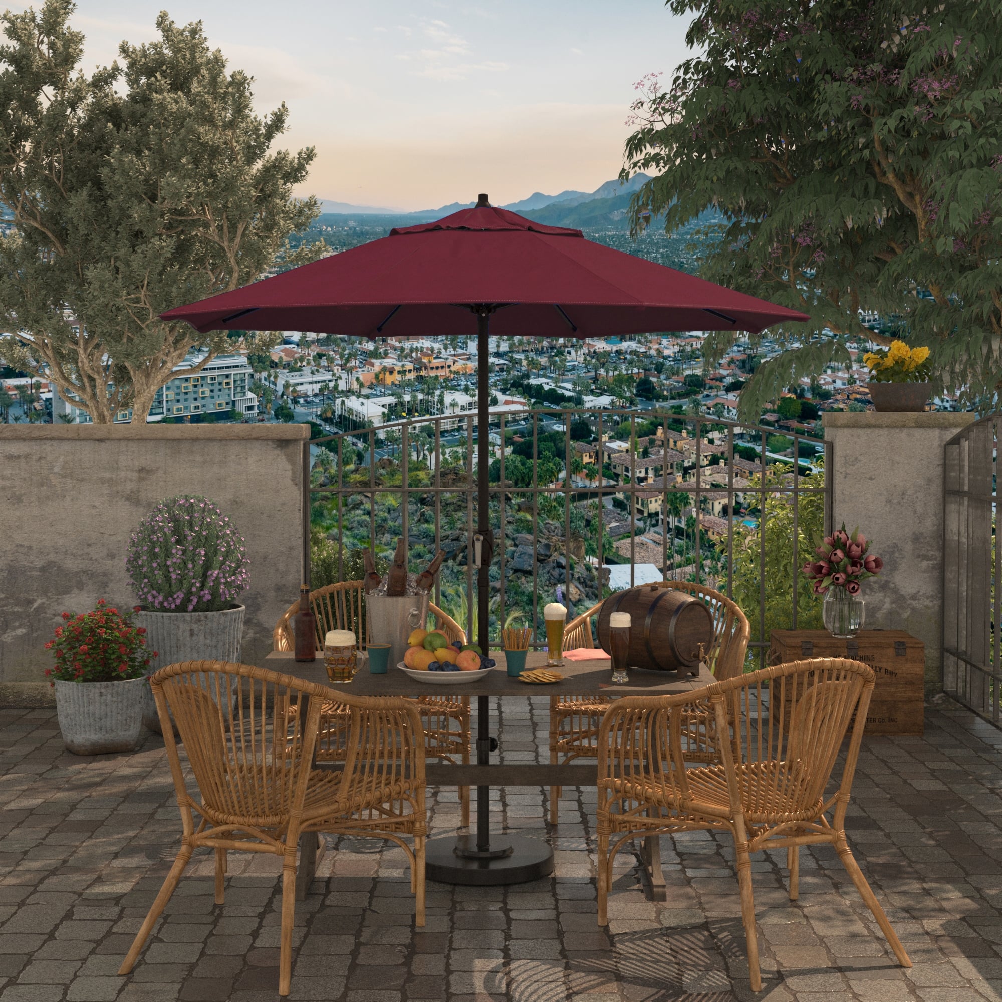 burgundy patio umbrella tilt 9ft with Lights proof ribs Best Choice Products 10 ft