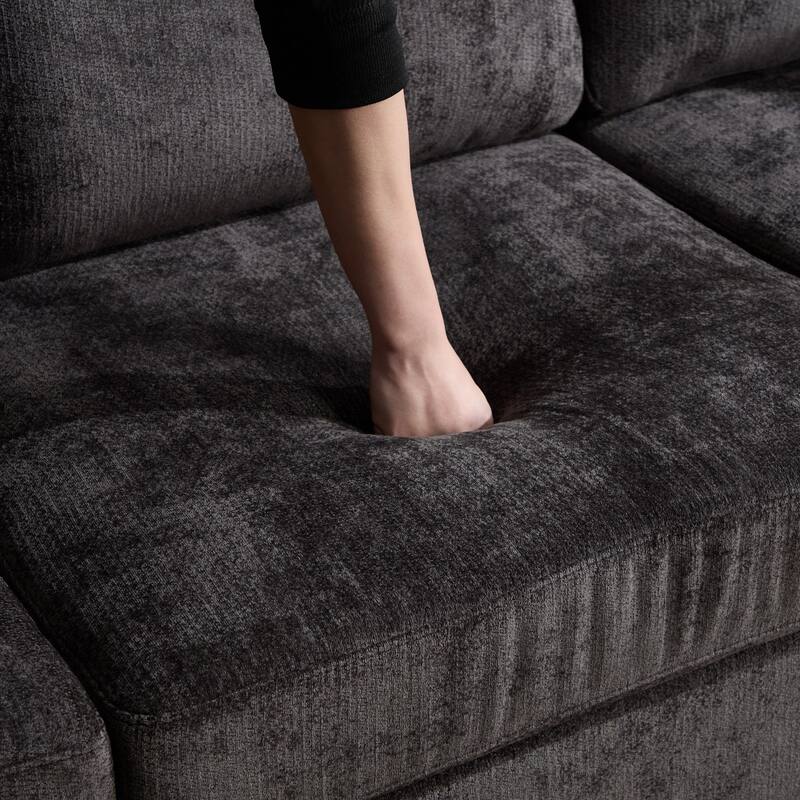 97" L-Shaped Chenille Sectional Sofa with Movable Storage Ottoman