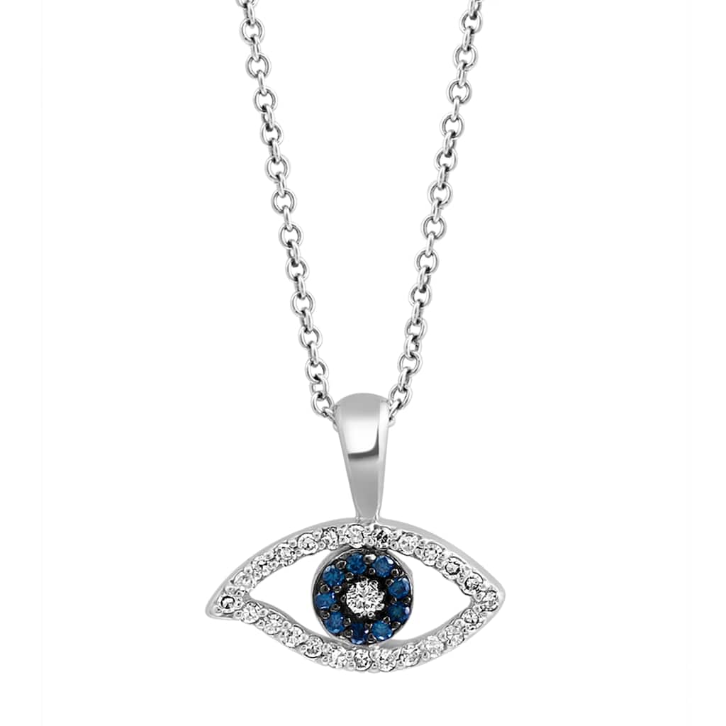 Effy Women's 14K White Gold Diamond,Blue Diamond Evil Eye Pendant Necklace