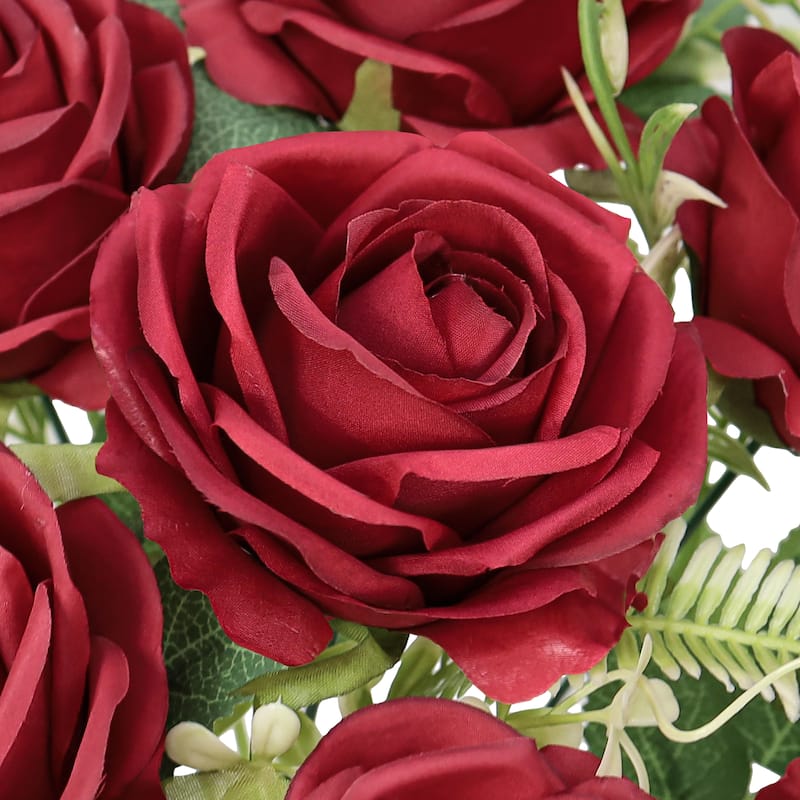 Set of 2 Red Artificial Royal Rose Flower Stem Bush Bouquet 17in - 17" L x 11" W x 11" DP