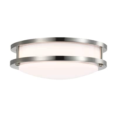 16 Watt 10 inch LED Flush Mount Fixture 3000K Dimmable Brushed Nickel White Lens - Brushed Nickel