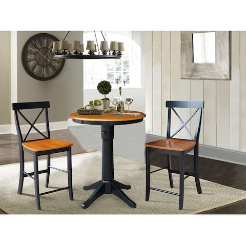 30" Round Pedestal Gathering Height Table With 2 X-Back Stools