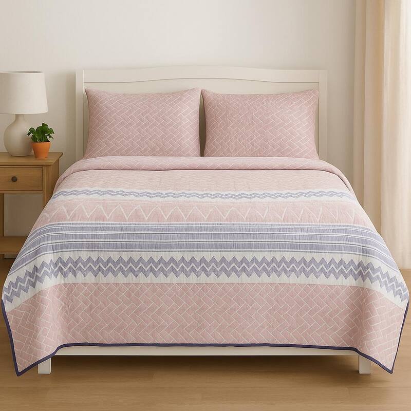 Flamingo Handcrafted Reversible Quilt with Matching Sham Covers - Queen