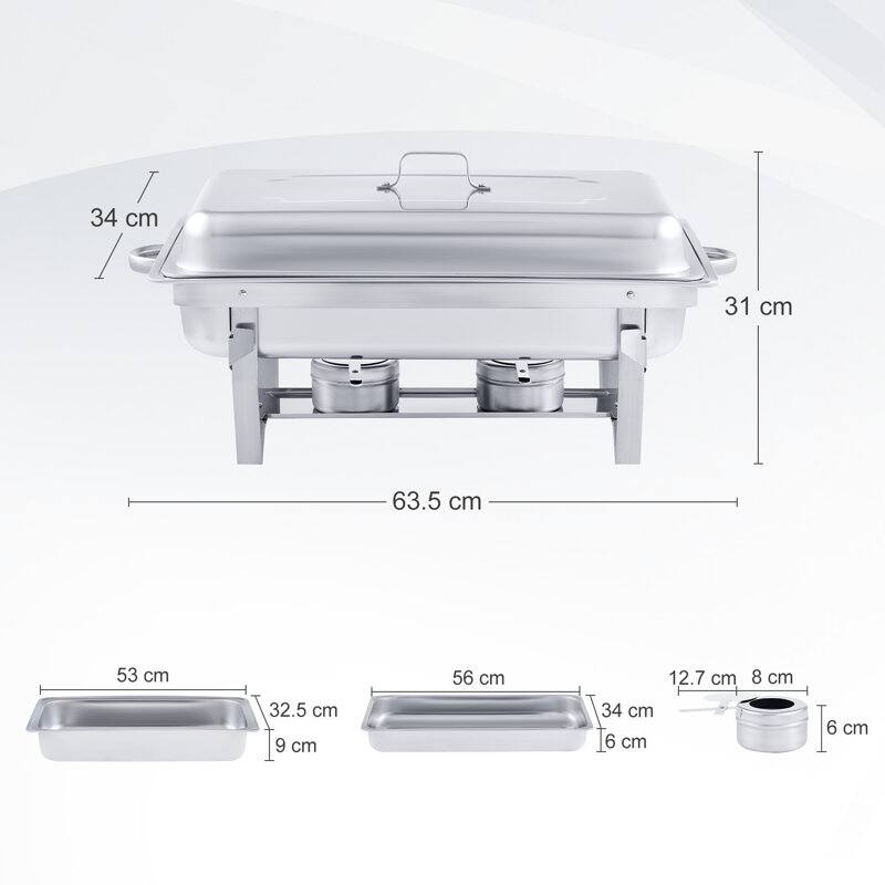 6 Packs Stainless Steel 8 Quarts Rectangle Chafing Dish