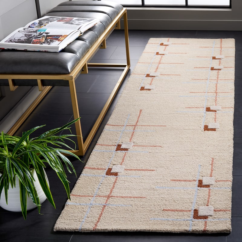 SAFAVIEH Handmade Genre Svjetlana Mid-Century Modern Wool Rug - 2'3" x 8' Runner - Beige/Rust