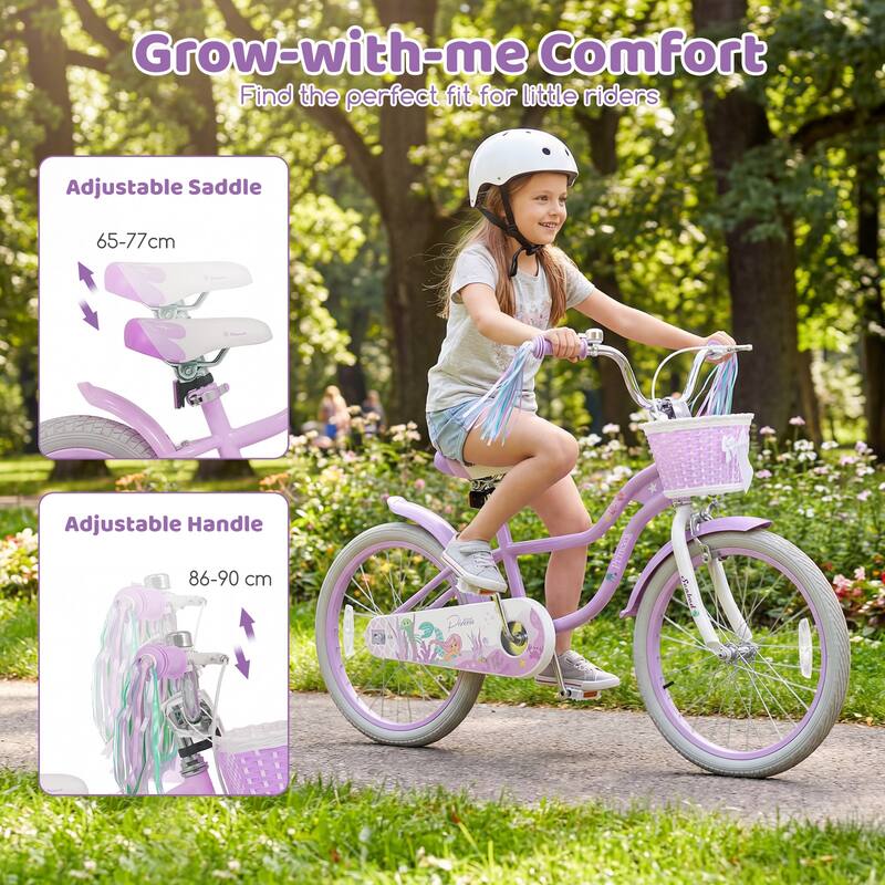 Gymax 20'' Girls Bike w/Removable Basket Streamers Hand Brake &