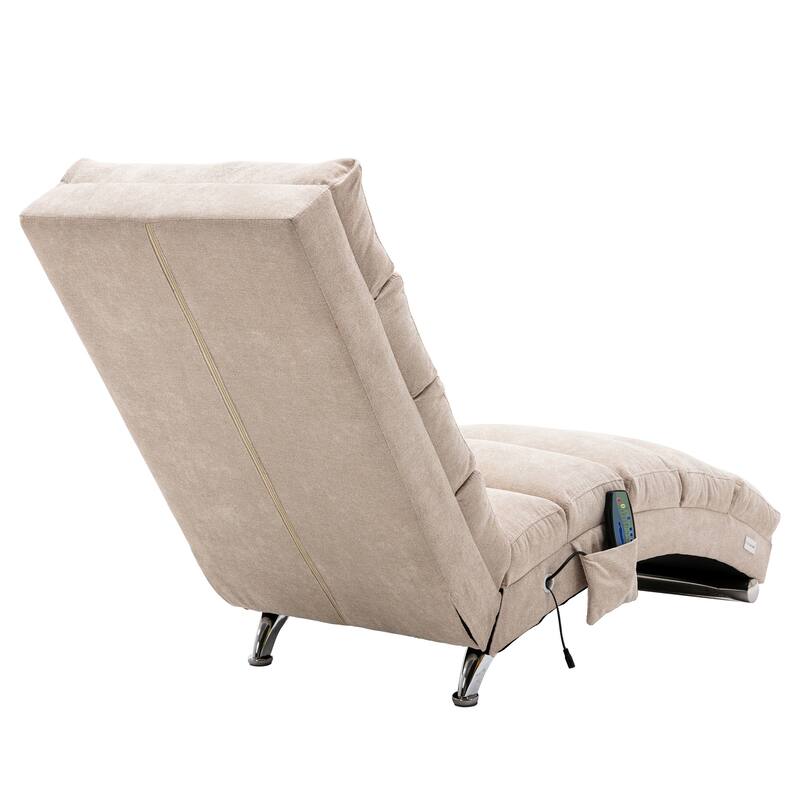 Beige Modern 21.65" High Back Upholstered Chaise Lounge Chair with Remote Control and Ergonomic Electric Massage