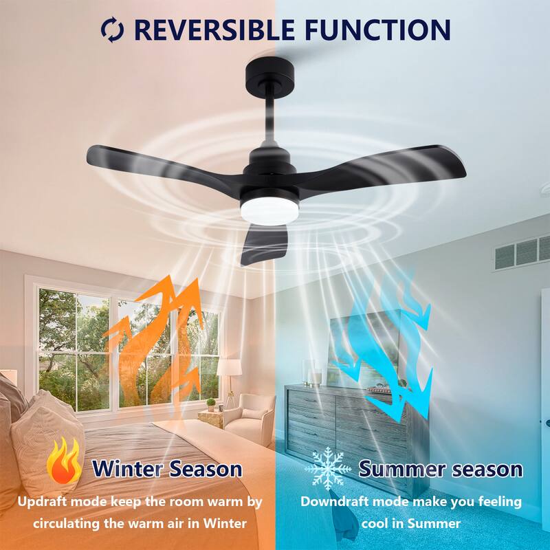 42 Inch Black Ceiling Fan with Lights and Remote, 3-Blade, Noiseless Reversible DC Motor - Modern Patio Fan