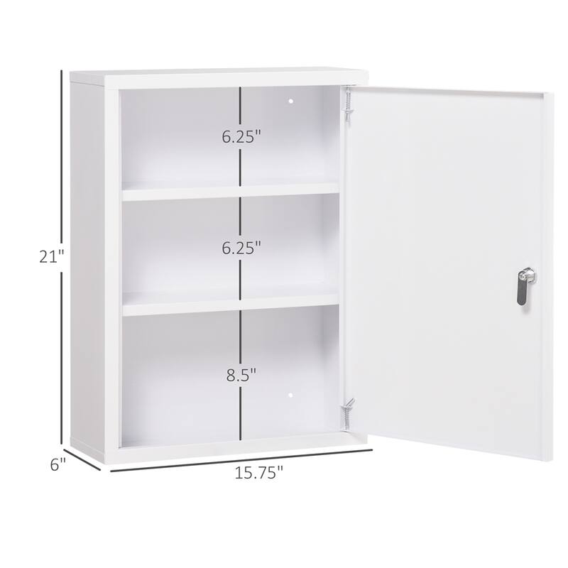 3 Tier Lockable Wall Mount Medicine Cabinet with 2 Keys for Bathroom - N/A
