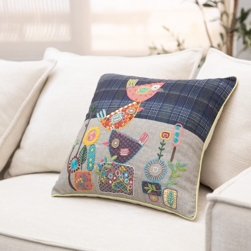 Cotton Home Birdie Stack Cotton 18 Inch Throw Pillow