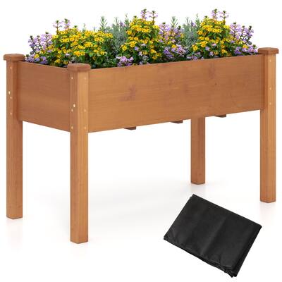 Gymax Raised Garden Bed Elevated Fir Wood Planter Box w/ Drain Hole