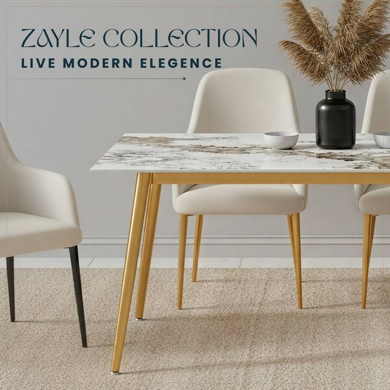 Zayle Dining Table with a 71" Rectangular Top and Gold Steel Base