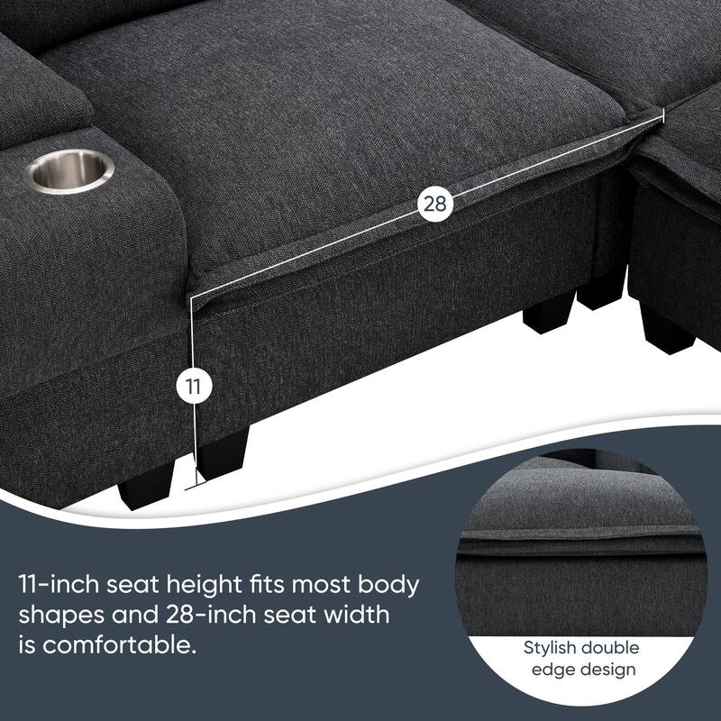 Cloud Sectional Sofa wConsole, USB, Reading Light, Cup Holder, Ottoman