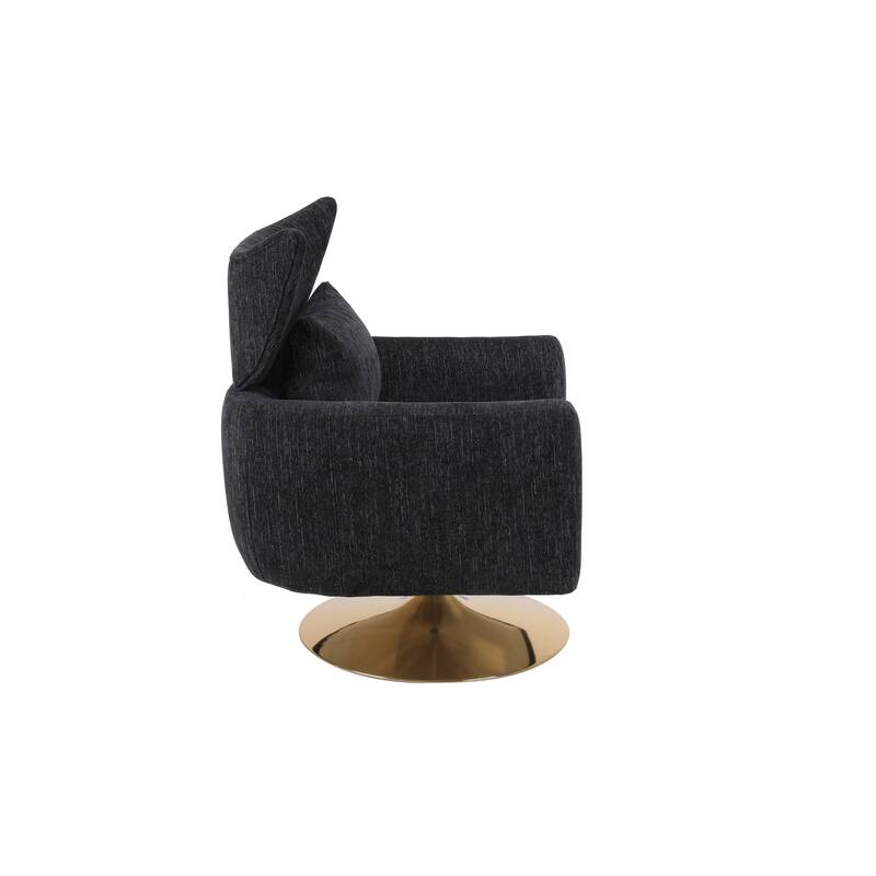Swivel Accent Chair with Pillow Wide Upholstered & Gold Base, Modern Barrel Chair, 360-degree Swivel Sofa Chair for Living Room