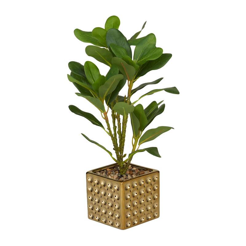 Faux Foliage Bay Laurel Artificial Plant with Realistic Leaves and Square Porcelain Pot - Green - Roche River Decor
