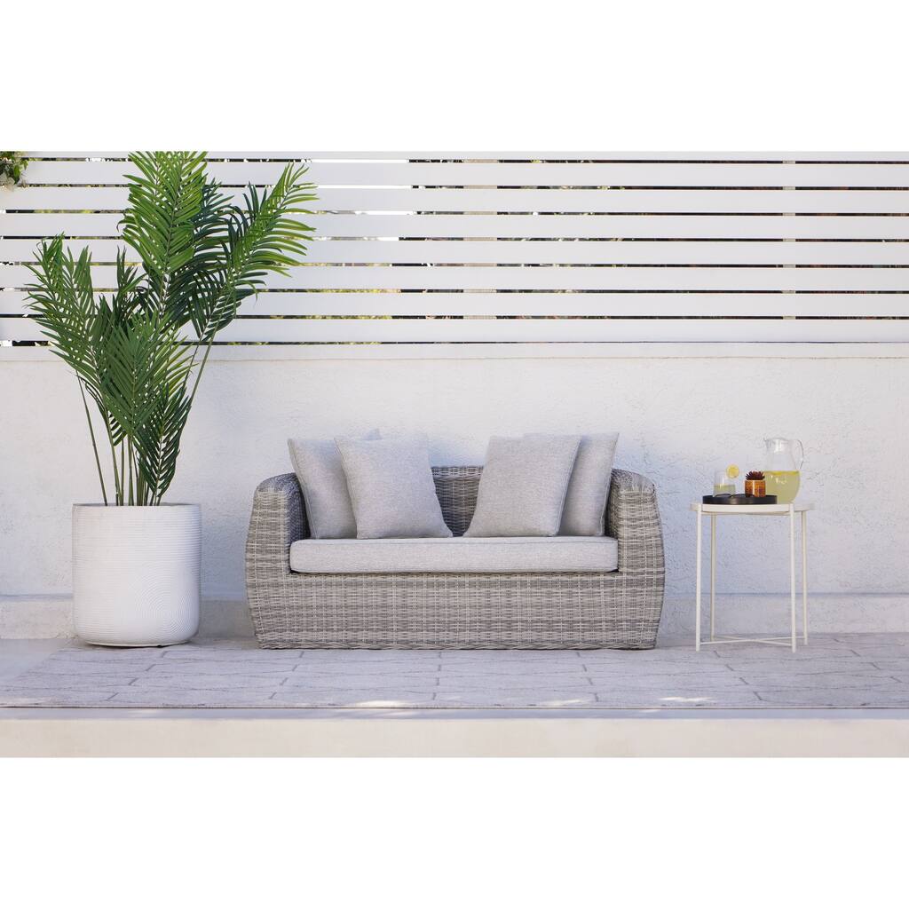 Abbyson Oana Outdoor Light Grey Rattan Sofa with Cushions