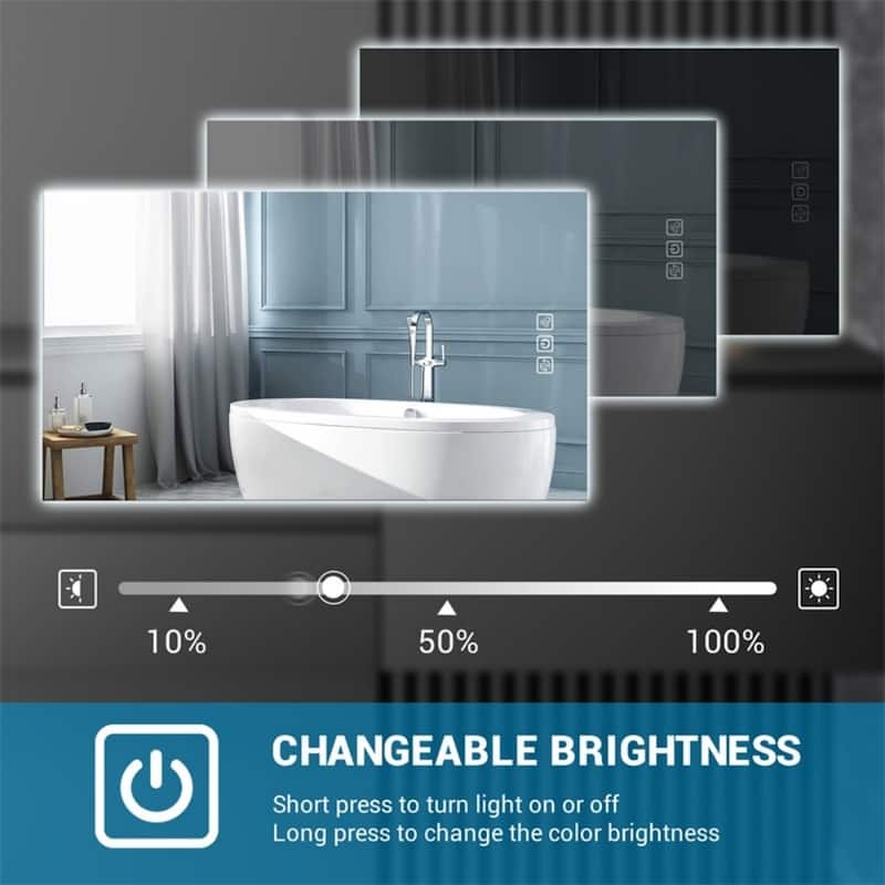 Clear Galvanized Metal LED Bathroom Mirror with Defog, Dimming and Touch - 32” x 24”