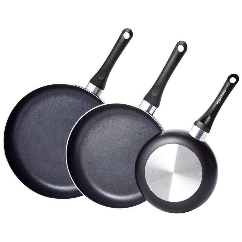 3-Piece Non-Stick Frying Pan Set - 8 Inch, 10 Inch & 12 Inch, Black - Black