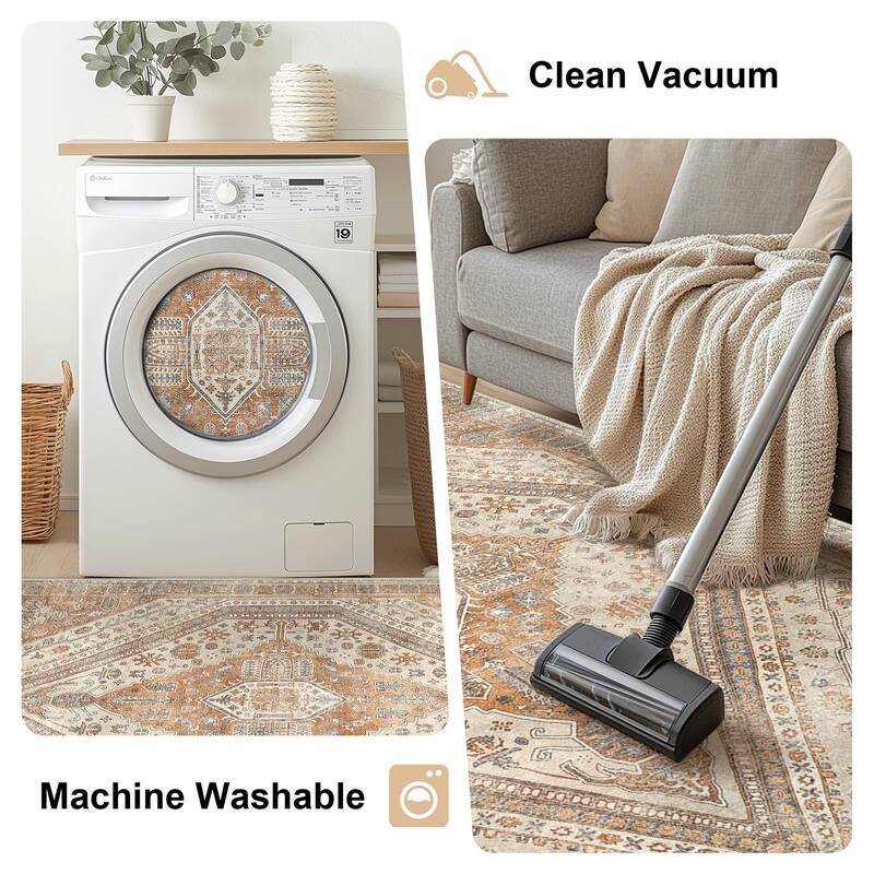 Mcow Everyday Comfort Neutral Low Pile Washable Non-Slip Area Rug