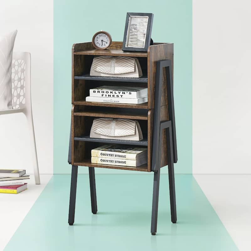 VECELO Industrial 3-pieces Bed and Modern Nightstands Set