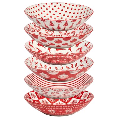 Certified International Peppermint Candy 40 oz. Soup Bowls, Set of 6 Assorted Designs - 40 oz.