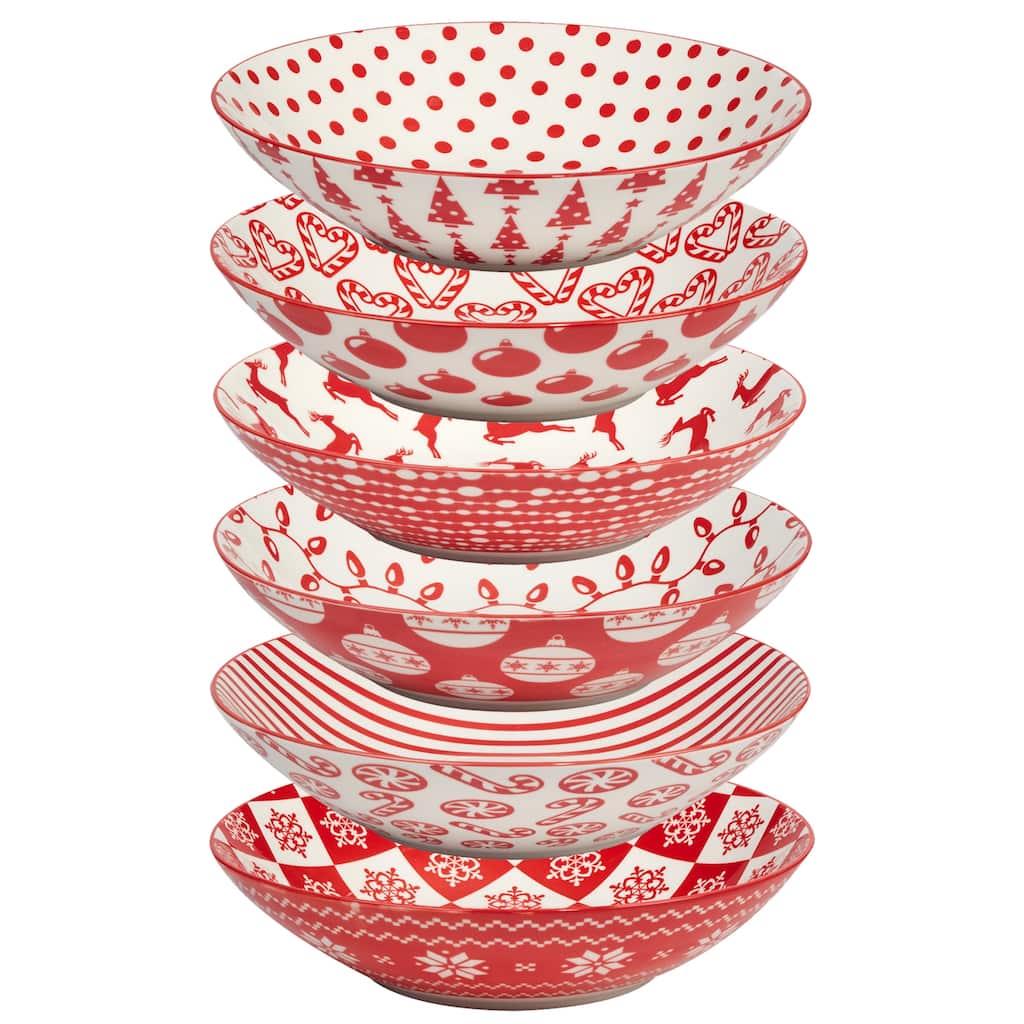 Certified International Peppermint Candy 40 oz. Soup Bowls, Set of 6 Assorted Designs - 40 oz.